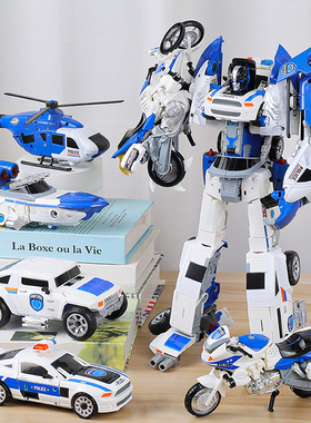 儿童男孩合金变形玩具合体正版模型汽车机器人金刚摩托警车五合一