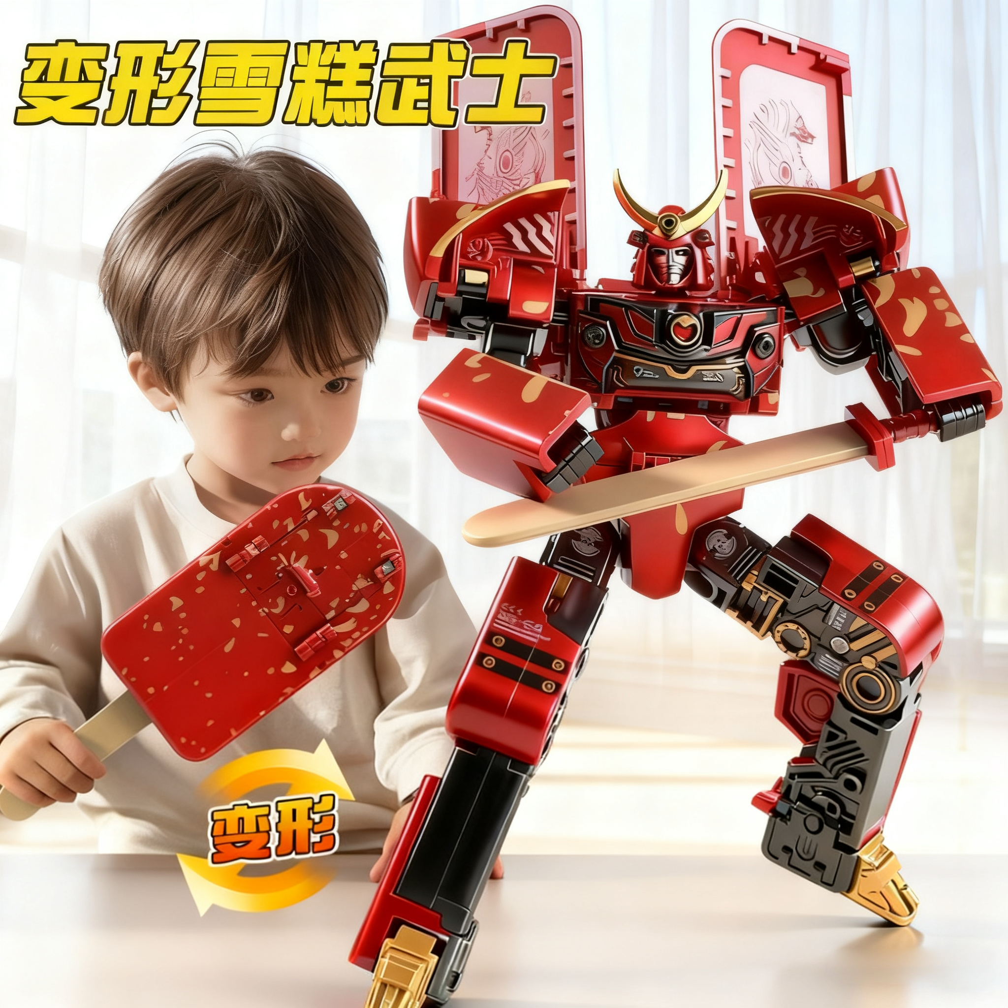 2025年儿童雪糕武士变形机器人双形态金刚机甲冰淇淋男孩益智玩具