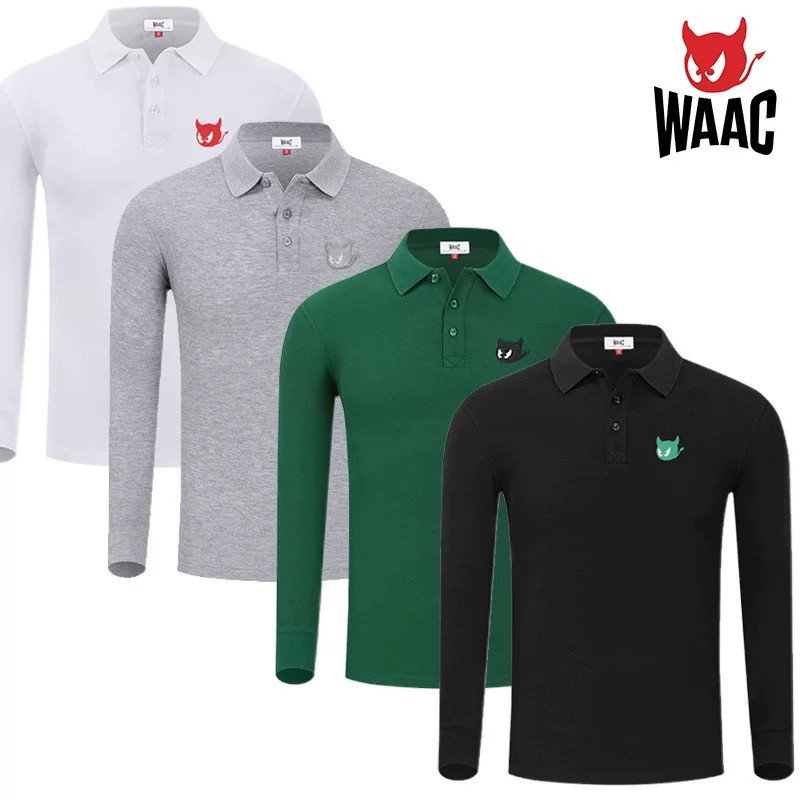 25FW男士长袖POLO衫waac高尔夫秋冬打底翻领运动百搭上衣