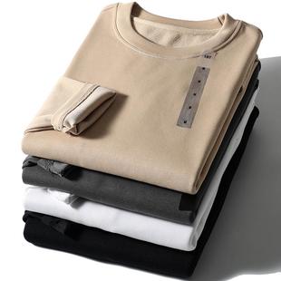 长袖 重磅370克 纯色圆领复合羊羔绒保暖打底衫 男士 T恤 热力加绒