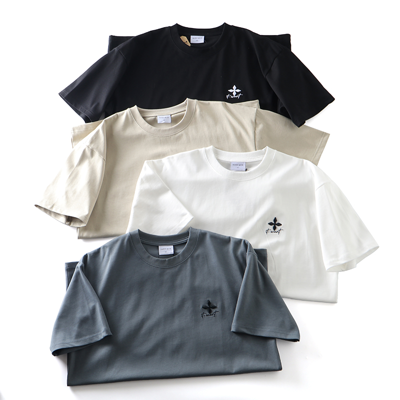 万针精工刺绣精梳全棉短袖T恤衫