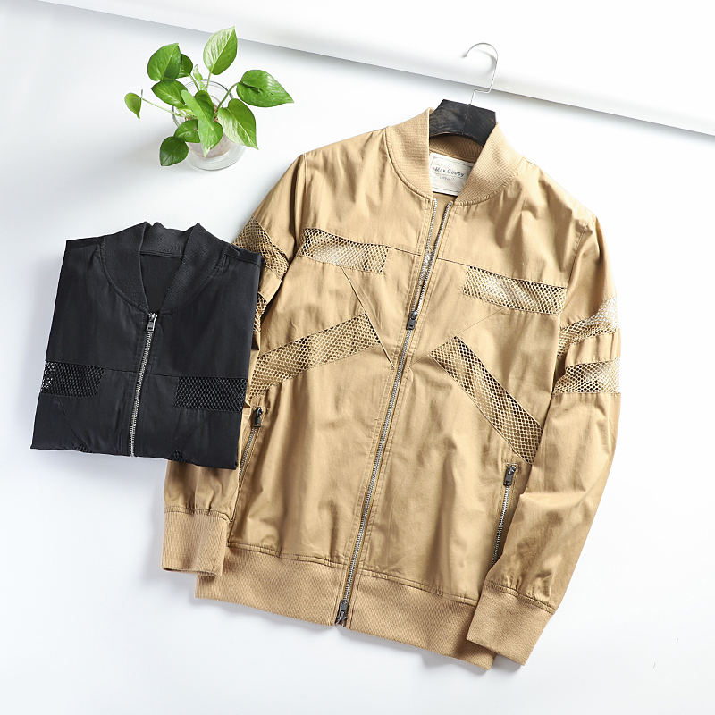硬汉军事风镂空网纱工艺夹克外套