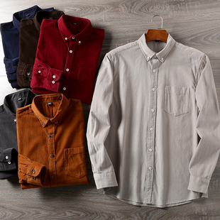 ODM公司整单!超柔软灯芯绒!新款男士日系纯色时尚休闲长袖衬衫