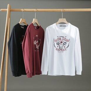 230克新疆长绒棉!美式复古印花!秋季新款男士圆领打底长袖T恤衫