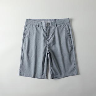 夏季 薄款 男士 凉爽透气 休闲短裤 色织提花 直筒五分裤 亚麻混纺