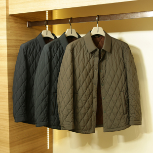 宽松廓形翻领轻薄棉衣夹克外套 秋冬男士 立体菱格绗棉 轻便保暖