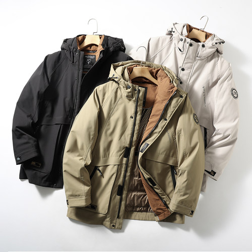 可脱卸加绒内胆保暖连帽羽绒服男