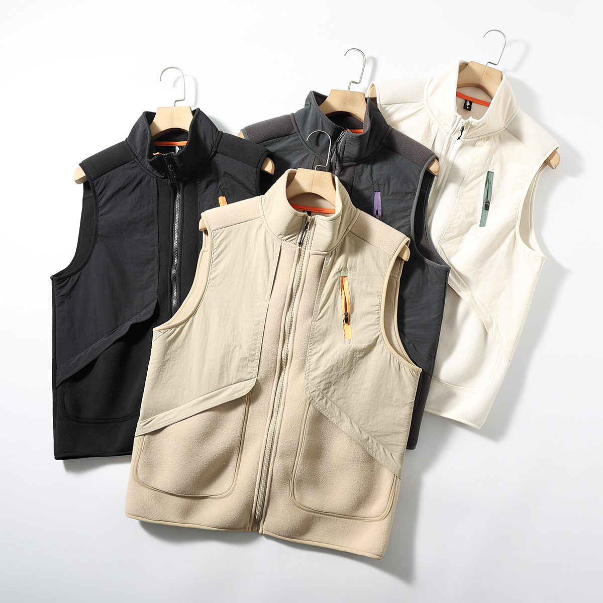 高密摇粒绒立领保暖多口袋马甲男