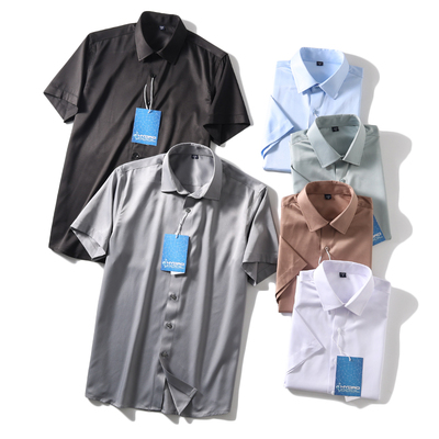 夏季商务男纯色休闲短袖衬衫衬衣