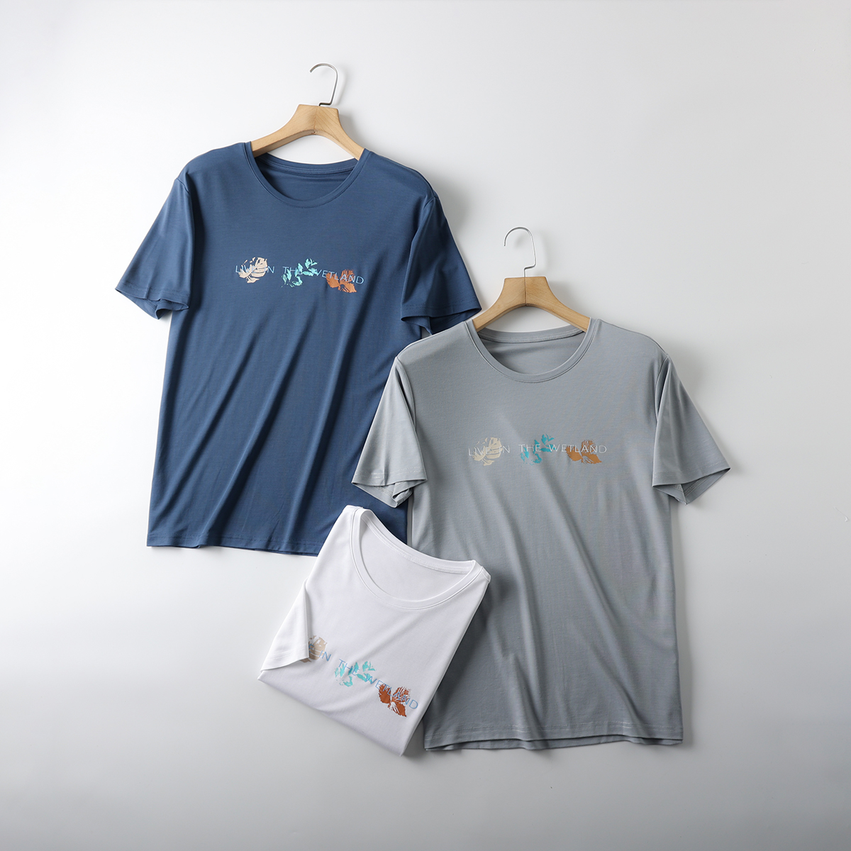 锦氨混弹力透气圆领印花短袖T恤