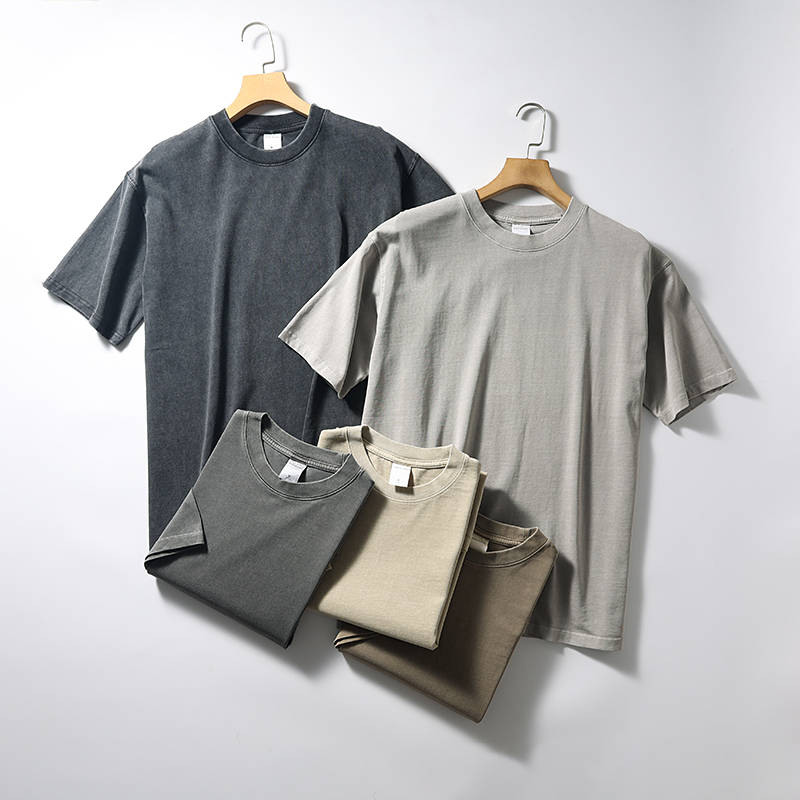 春夏全棉磨毛水洗做旧短袖T恤衫