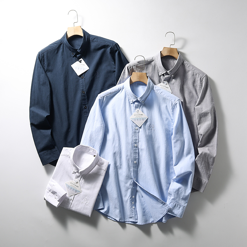 纯棉牛津纺轻商务纯色长袖衬衫潮