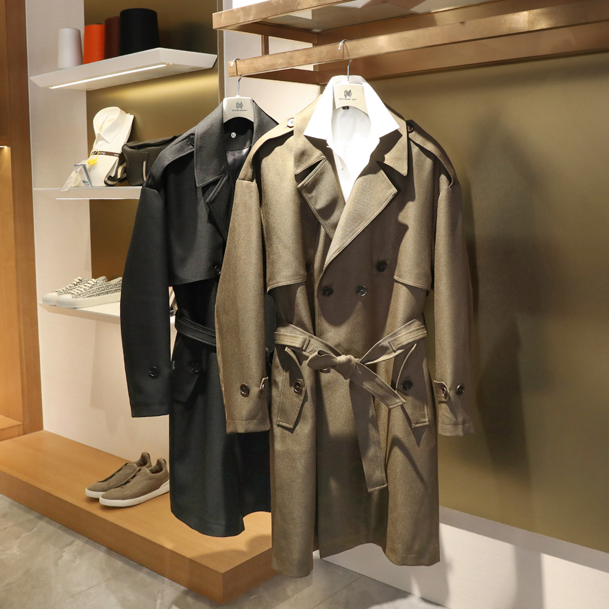 英伦复古双排扣微廓休闲长款风衣