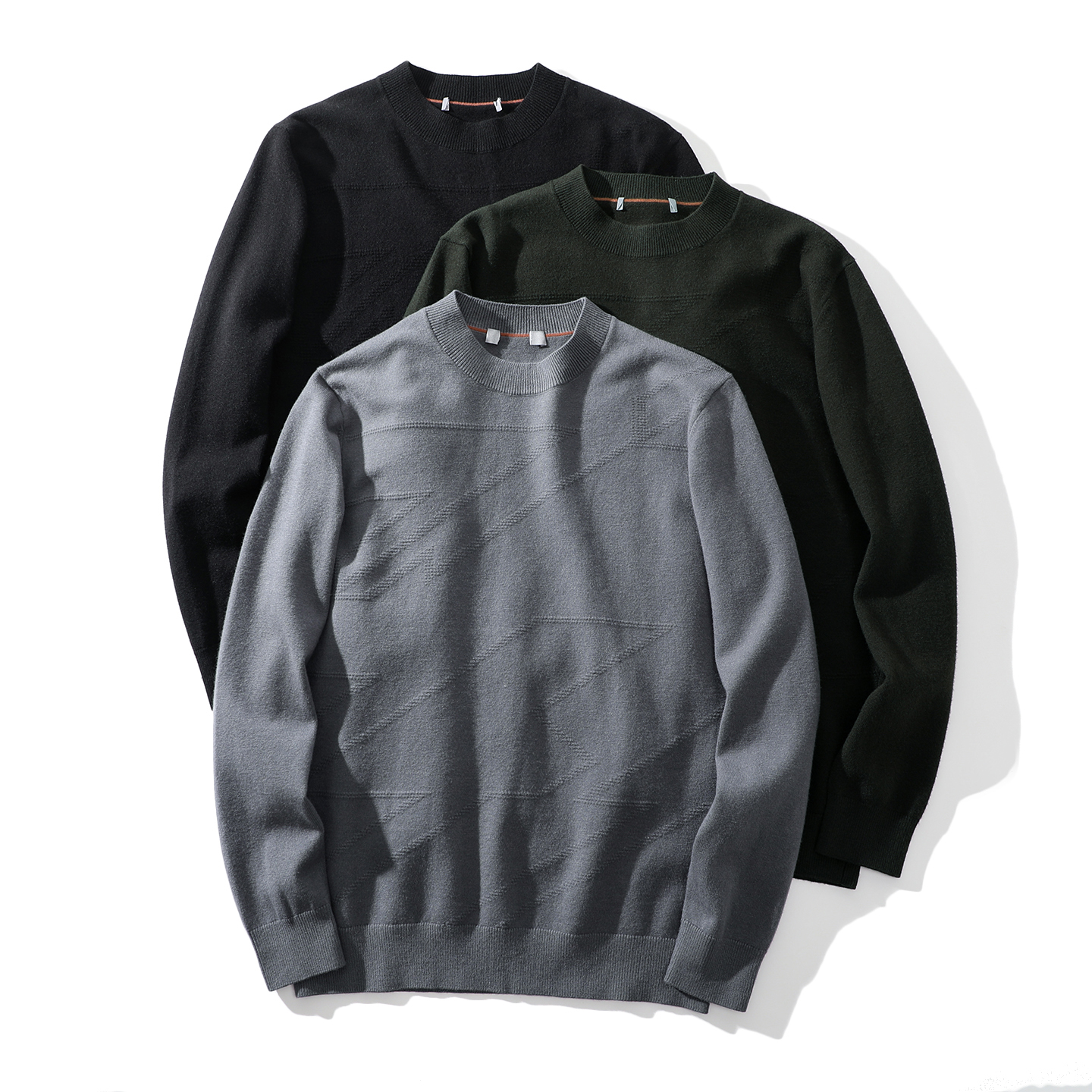 男提花肌理绵羊毛莫代尔混纺毛衣