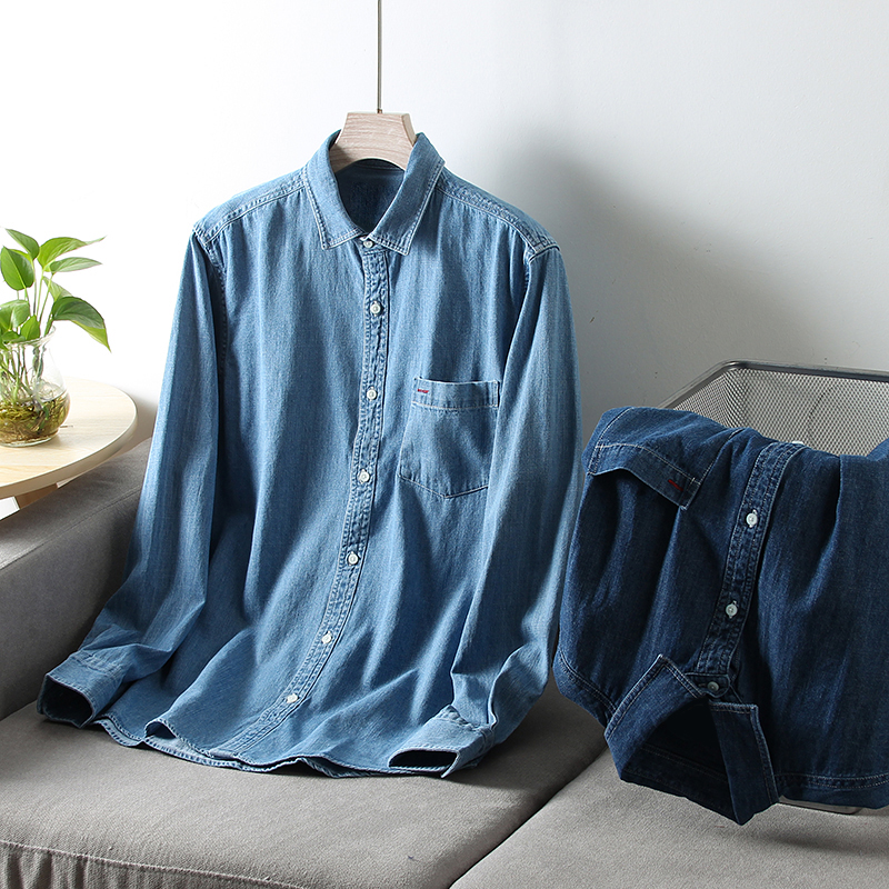 牛仔衬衫重水舒适纯棉翻领长袖