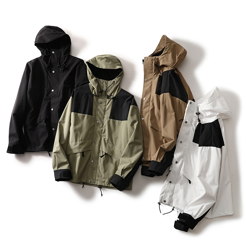 户外防水透气立体拼色连帽冲锋衣