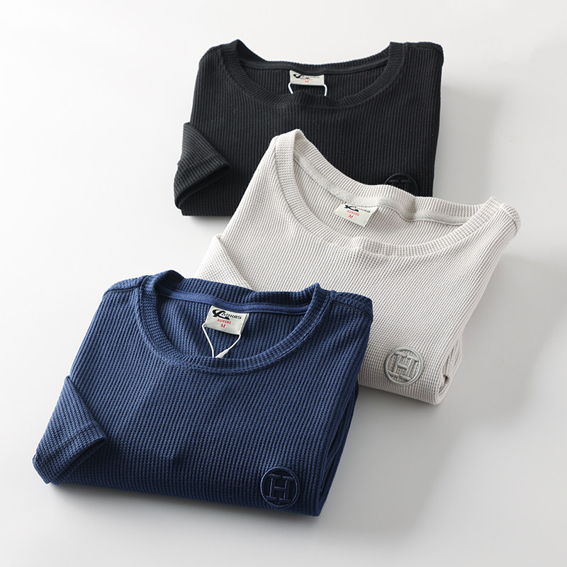 舒适度满分！细腻华夫格！立体字母刺绣 春夏男士休闲圆领短袖T恤