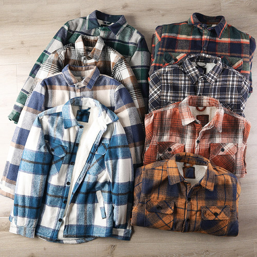 仿羊羔绒加厚保暖格纹衬衫式外套