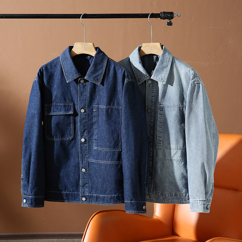 成衣复古水洗翻领休闲牛仔外套潮