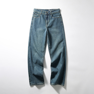 高腰直筒阔腿拖地休闲牛仔裤 日单 女款 宽松显瘦 全棉酵洗丹宁