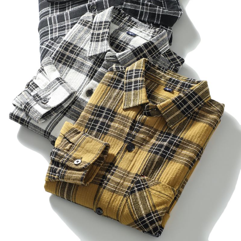 加厚美式亲肤磨毛格纹长袖衬衫潮