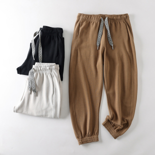 纯色宽松针织束脚休闲卫裤 设计师线 男士 春款 潮 立体小弯刀剪裁