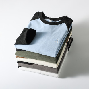 圆领长袖 自发热双面德绒 秋冬男士 立体拼色 打底T恤 细腻软糯