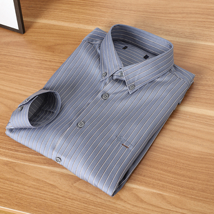 衬衫 线下299 春秋竖条纹翻领长袖 蚕丝般丝滑 衬衣男 福利好货
