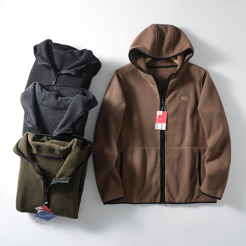 双面蓄热摇粒绒保暖连帽抓绒衣潮