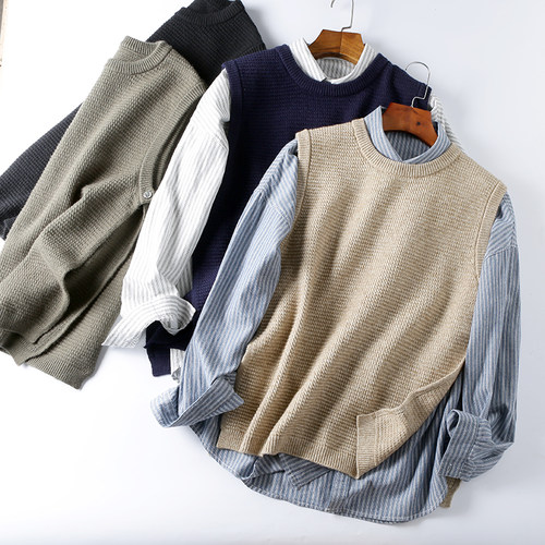 两侧开叉！纽扣设计！冬针织马甲