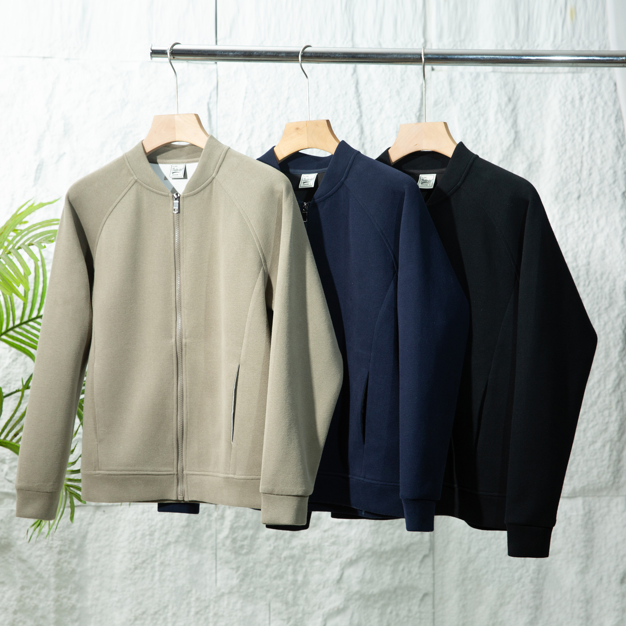 春秋针织肌理棒球领休闲夹克外套