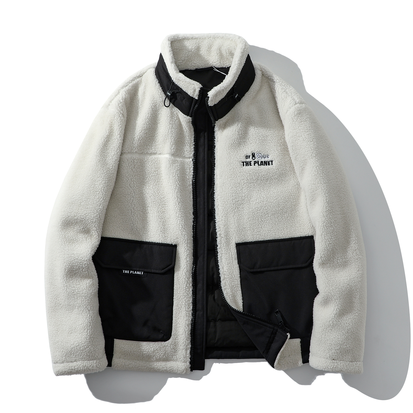 立体撞色加厚保暖摇粒绒羽绒服男