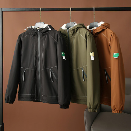 加厚仿羊羔绒！抗寒保暖！冬季男士户外防风休闲加绒连帽棉服外套
