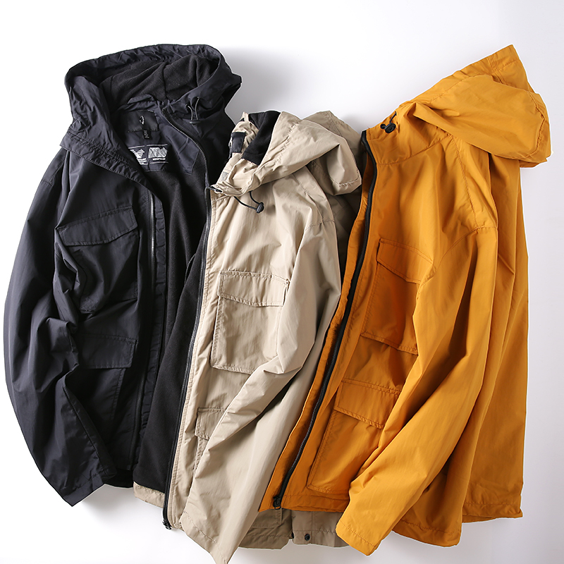 秋冬季男士连帽口袋工装风衣外套