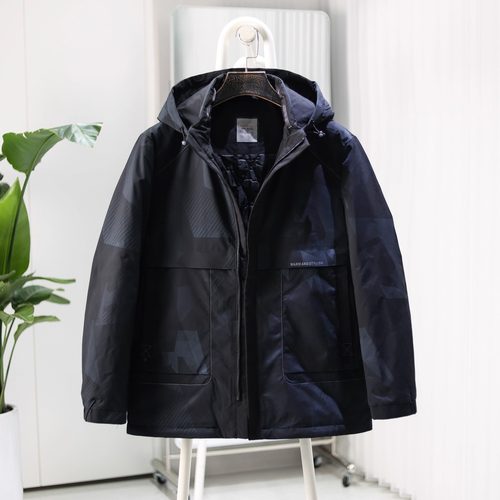 男士防泼水菱格绗棉连帽轻暖棉服