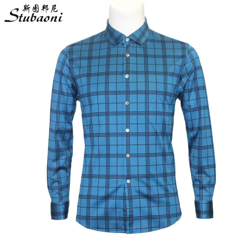 斯图邦尼stubaoni hc1638333 桑蚕丝休闲格子衬衫 秋冬季商务 男
