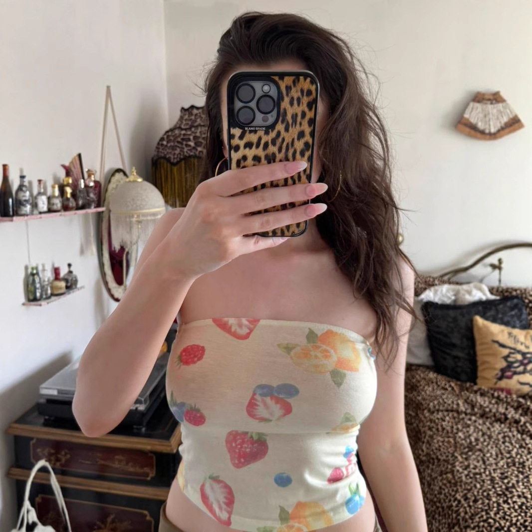 度假风海岛贝壳印花露肩裹胸背心辣妹性感上衣Slim fit vest top