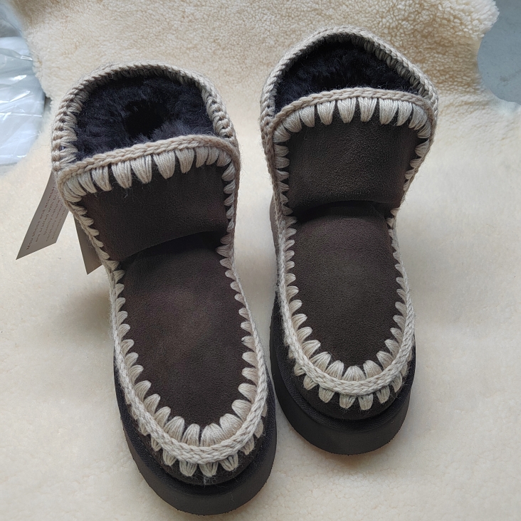 MOU ESKIMO爱斯基摩雪地靴女咖啡色经典短靴松糕轻便保暖加厚底