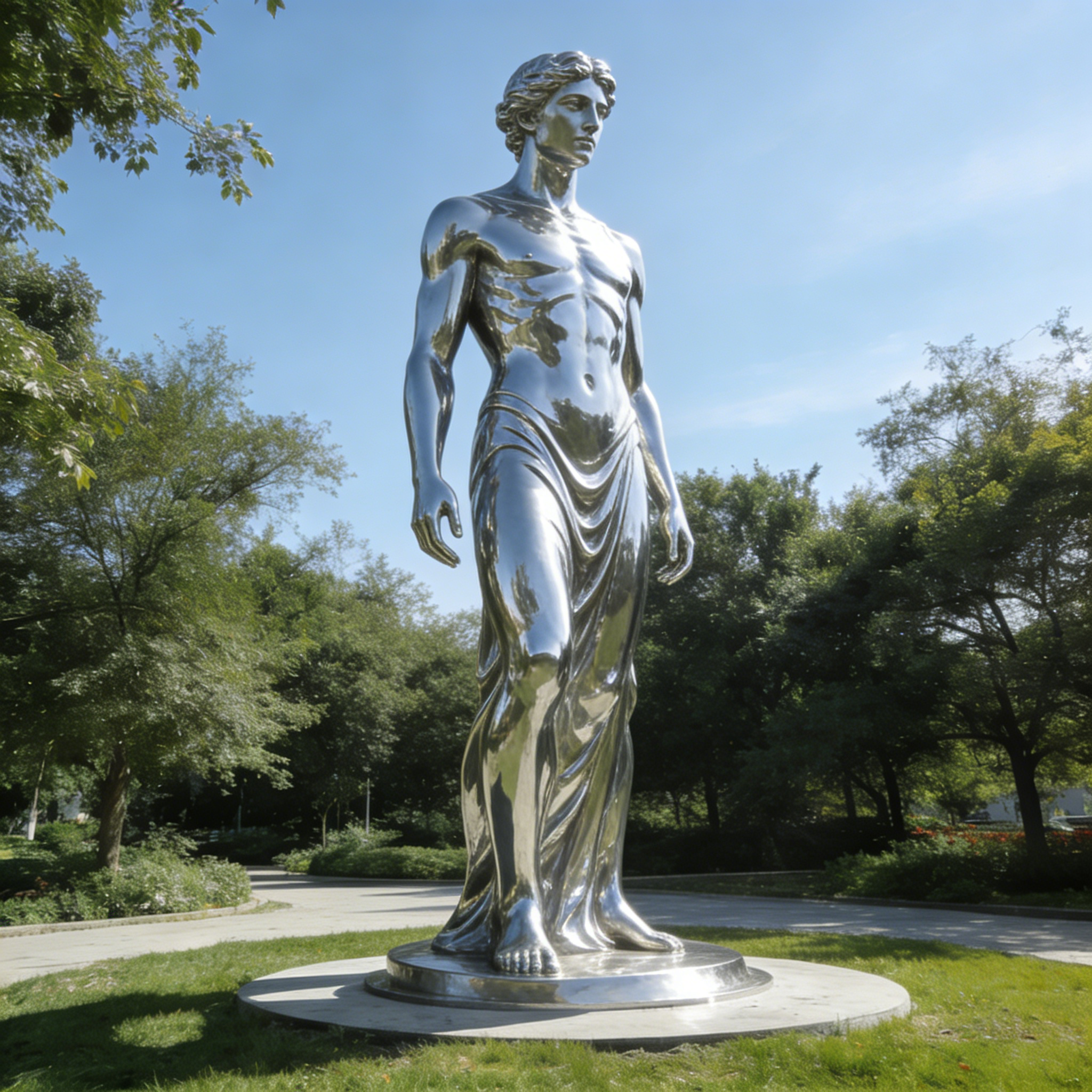 不锈钢镜面人物雕塑户外广场公园景观雕塑现代抽象艺术装置加工厂