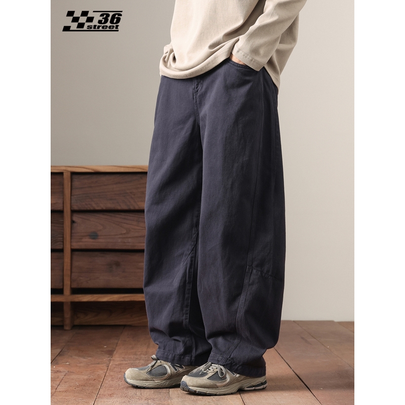 三十六街宽松阔腿弯刀裤男直筒休闲裤日系复古潮牌百搭工装长裤子