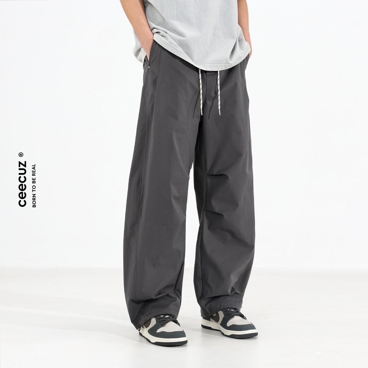 Ceecuz夏季薄款垂感工装伞兵裤男美式复古cleanfit宽松阔腿弯刀裤