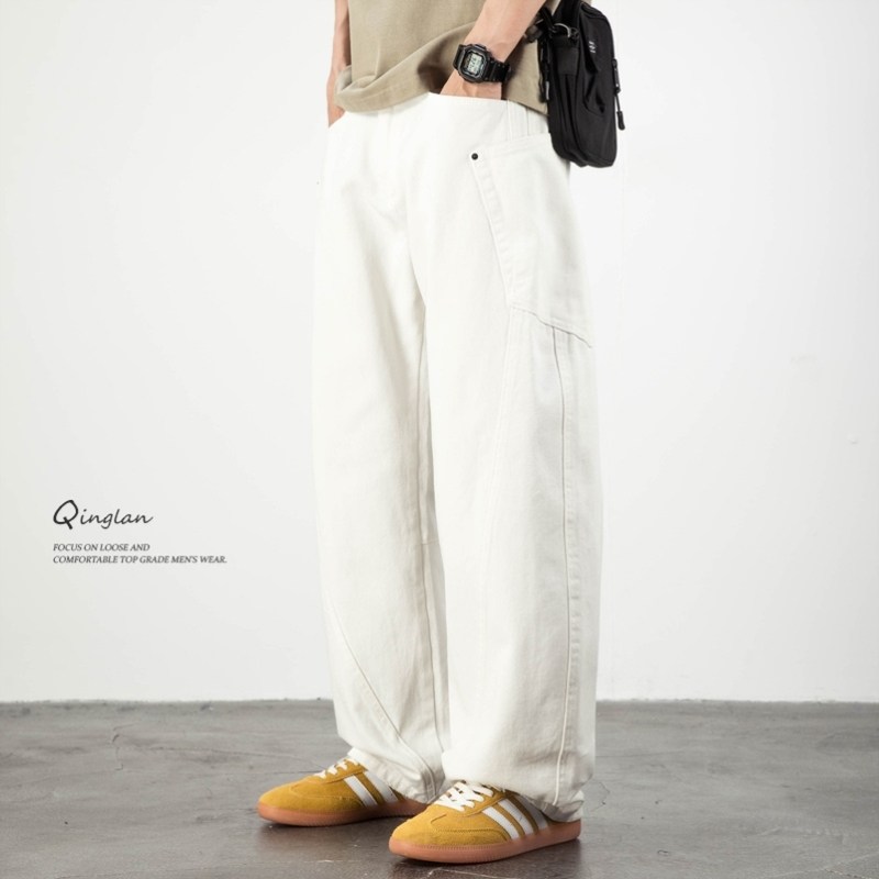 白色牛仔裤男直筒宽松阔腿垂感弯刀裤春夏薄款美式休闲潮牌裤子