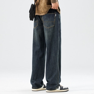 子男裤 August美式 秋冬休闲宽松长裤 男2025新款 复古直筒加绒牛仔裤
