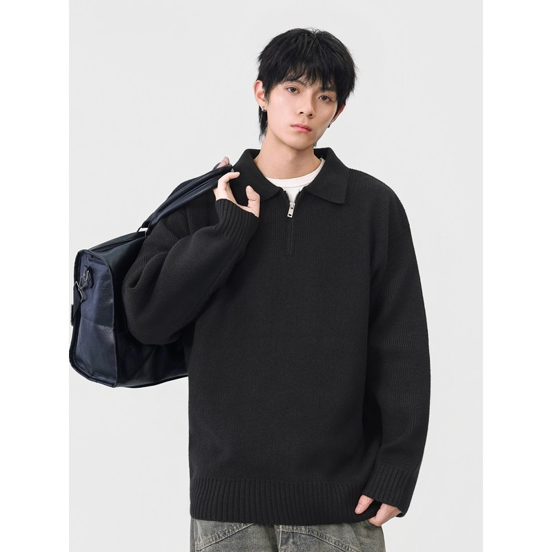 CEGFFH美式复古翻领POLO针织衫男女新款宽松百搭休闲毛衣外套