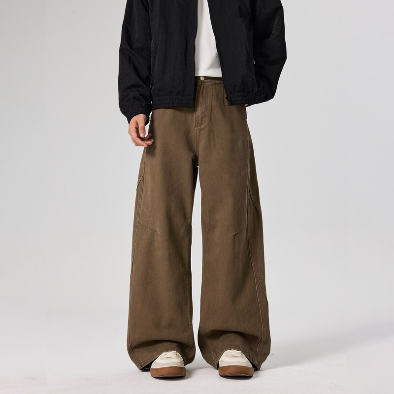 CEGFFH美式复古水洗做旧牛仔裤男女情侣宽松直筒阔腿拖地长阔腿裤