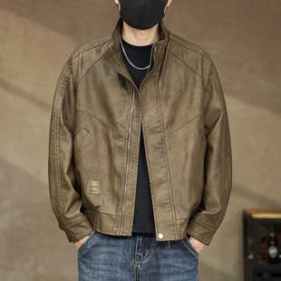 皮衣男美拉德复古机车风PU皮夹克男士2025秋冬新款加绒飞行员外套