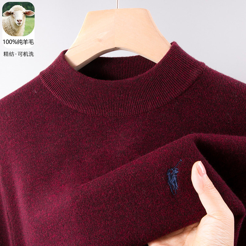 100纯羊毛衫冬季男士毛衣爸爸装本命年红色羊毛衫秋冬款桐乡濮院