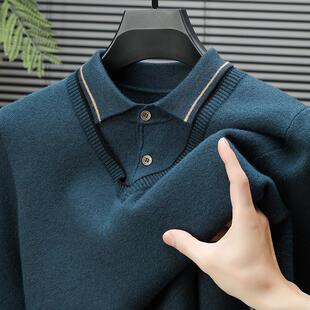 2024男士新款加厚中年爸爸装毛衣打底针织衫秋冬季假两件套上衣服