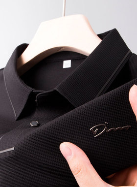 男士冰丝上衣polo衫中年paolou爸爸夏装poli短袖t恤plol血poole