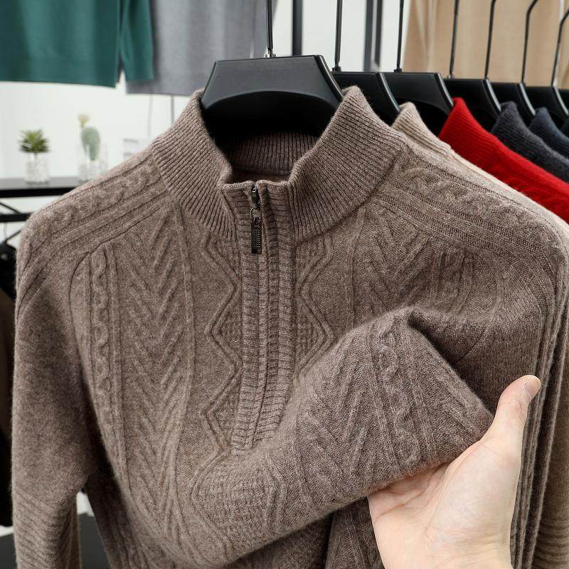 【100纯羊毛】中年爸爸装针织毛衣秋冬季半高领拉链打底羊毛衫男